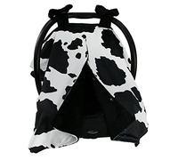 Dear Baby Gear Toldo de lujo para asiento de coche, doble capa, diseño de vaca blanco y negro Holstein, negro Minky liso, lazos hinchados negros de 106 x 76 cm