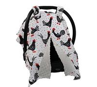 Dear Baby Gear Toldo para asiento de coche de lujo, doble capa, Minky, pollos negros y rojos, lunares grises, 106 x 76 cm