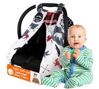 Dear Baby Gear Toldo reversible de lujo para asiento de coche, impresión Minky personalizada, edredón de imitación Northwood Adventure y alce con osos