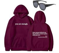 Dear Person Behind Me - Sudadera con capucha con texto en inglés "You Are Enough To the Dearperson Behind Me", Red-b(texto blanco), XL