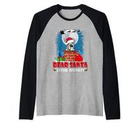 Dear Santa Define Naughty English Bulldog Dog Christmas Camiseta Manga Raglan