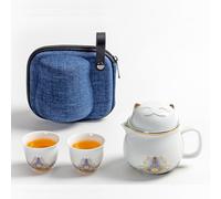 DEARART Hermoso juego portátil de tazas de té, taza de 10.8 onzas y 2 tazas, boca ancha fácil de limpiar, mantiene el té caliente, bolsa de té de hojas sueltas, gato lindo, blanco, DATMW12P