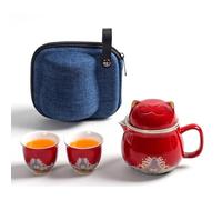 DEARART Hermoso juego portátil de tazas de té, taza de 10.8 onzas y 2 tazas, boca ancha fácil de limpiar, mantiene el té caliente, bolsa de té de hojas sueltas, gato lindo, rojo, DATMW02P
