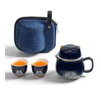 DEARART Taza de té azul oscuro con infusor de filtro y tapa de cerámica de 2 tazas, taza de té de diseño lindo taza de té personal de porcelana china, 300ml