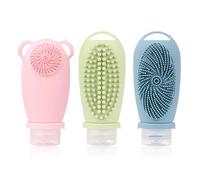 DEARBAG 100ml Botellas Viaje Silicona, 3 Pizeas Botella Viaje de Portátiles Silicona con Cepillo Facial, Multifunción, para Champús, Lociones y Artículos Tocador