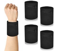 DEARBAG 4 Piezas Muñequera Deportiva Pulseras Deportivas para Hombre Mujer Muñequera Monedero Absorbentes Sweatband Muñequera con Cremallera para Baloncesto Gimnasio Gimnasia Tenis Fútbol (Negro)