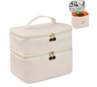 DEARBAG Bolsa térmica Porta Alimentos, Nevera portatil pequeña, Bolsa De Almuerzo Para Oficina, Lonchera Aislada, Bolsa Térmica para Mujer, Hombre, Escuela, Playa, Camping, Beige (Doble capa)