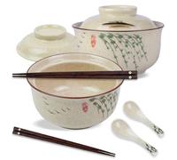 DEARBAG Juego de Cuenco de Ramen, Tazones Ramen de Cerámica de 800 ml con Tapa Palillos y Cucharas, Ramens Bowl de Cerámica, para Udon, Soba, Fideos, Ensaladas y Sopas (Sauce, 2PCS)