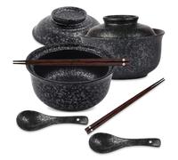 DEARBAG Juego de Cuenco de Ramen, Tazones Ramen de Cerámica de 800 ml con Tapa Palillos y Cucharas, Ramens Bowl de Cerámica, para Udon, Soba, Fideos, Ensaladas y Sopas (Negro, 2PCS)