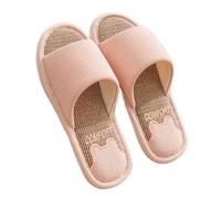 DEARBAG Zapatillas de Lino Transpirables, Zapatillas de Casa de Primavera y Otoño con Oso de Dibujos Animados (Rosa, Adulto, Mujer, 38, Números (rango), Sistema tallas calzado EU, 39, mediano)