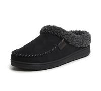 Dearfoams Brendan - Pantuflas tipo zueco de espuma viscoelástica transpirable para hombre, para interiores y exteriores, disponibles en anchos amplios, Negro, 11-12 Wide