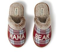 Dearfoams Damen Gifts for Mom Cute Cozy Mothers Day Mama Bear Slipper Hausschuh, Red Blue Plaid, 5/6 UK