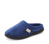 Dearfoams Darcy - Zuecos de microfibra de terciopelo con puño acolchado para mujer, color Azul, talla Large