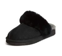 Dearfoams Fireside by Fireside Sydney Shearling Fur Indoor/Outdoor Scuff Slipper with Wide Widths, Pantuflas Mujer, Negro, 38 EU