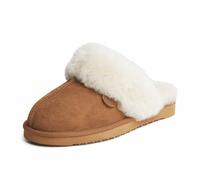 Dearfoams Fireside by Fireside Sydney Shearling Fur Indoor/Outdoor Scuff Slipper with Wide Widths, Pantuflas Mujer, marrón, 40.5 EU