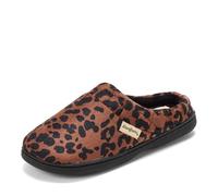 Dearfoams Indoor/Outdoor Memory Foam Darcy Microfiber Velour Clog, Wide Widths, Pantuflas Mujer, Leopardo Oscuro, Small