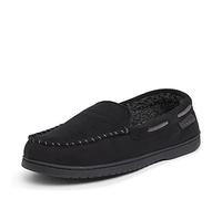 Dearfoams Keaton Memory Foam Moccasin with Wide Widths, Mule Hombre, Black Micro Suede, Large Ancho