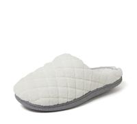Dearfoams Leslie Clog Clog - Pantuflas de espuma viscoelástica lavables para mujer con anchos anchos, Muselina de rizo blanco, 7-8