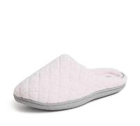 Dearfoams Leslie Clog Clog - Pantuflas de espuma viscoelástica lavables para mujer con anchos anchos, Tejido de rizo rosa fresco, 7-8 Wide