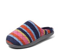 Dearfoams Leslie - Zueco acolchado de rizo con pantuflas anchas para mujer, Tejido de rizo con varias rayas, 9-10