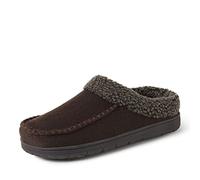 Dearfoams Brendan - Zuecos de espuma viscoelástica transpirables para interiores y exteriores con pantuflas anchas para hombre, Sarga de café, 46/47 EU
