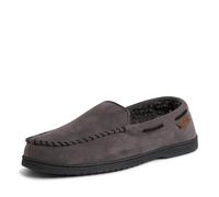 Dearfoams Men's Keaton Memory Foam Indoor Outdoor Moccasin with Wide Widths Slipper, Pavement Microsuede, X-Large Wide