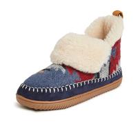 Dearfoams Moritz Pantuflas peludas tipo botín para interiores y exteriores para mujer, Azul Marino Multi, 8-9