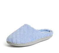Dearfoams Pantuflas acolchadas de microfibra para mujer, color Azul, talla Medium