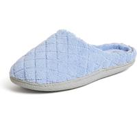Dearfoams Pantuflas acolchadas de microfibra para mujer, color Azul, talla Medium