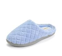 Dearfoams Pantuflas acolchadas de microfibra para mujer, color Azul, talla Medium