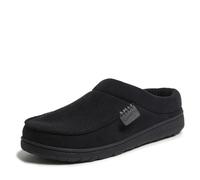 Dearfoams Pantuflas Brendan de espuma viscoelástica transpirable para hombre para interiores y exteriores con anchos anchos, Negro perforado, 13-14