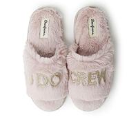 Dearfoams Pantuflas de novia a juego con texto en inglés "I Do Crew" para novia y dama de honor para bodas y despedidas de soltera, I Do Crew - Malva pálido, Large