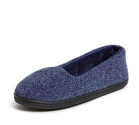 Dearfoams Pantuflas Rebecca de chenilla con espalda cerrada con anchos para mujer, azul (Piloto), Medium