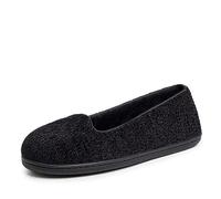 Dearfoams Pantuflas Rebecca de chenilla con parte trasera cerrada y anchos para mujer, Black, Large