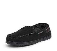 Dearfoams Pantuflas tipo zueco de gamuza de microfibra Brendan para hombre, Microgamuza negra, Large