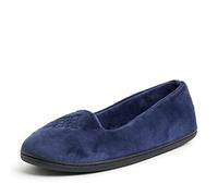 Dearfoams Women's Rebecca Microfiber Velour Closed Back Slipper, azul (peacoat), Medium