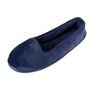 Dearfoams Women's Rebecca Microfiber Velour Closed Back Slipper, azul (peacoat), Medium