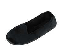 Dearfoams Women's Rebecca Microfiber Velour Closed Back Slipper, Black Velour, 9/10 UK Wide