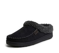 Dearfoams - Zueco de gamuza de microfibra con zapatilla de puntada blanca, Negro (Negro), Medium