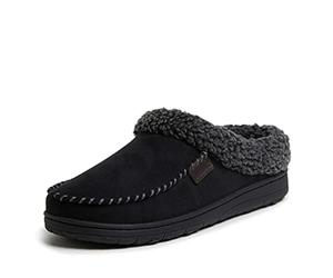 Dearfoams - Zueco de gamuza de microfibra con zapatilla de puntada blanca, Negro (Negro), Medium