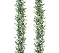 DearHouse Guirnalda de eucalipto sintético, Paquete de 2 vides Artificiales Colgantes de Hojas de eucalipto para decoración de Pared de Arco de Fondo de Boda, 6 pies/Piezas con protección UV para