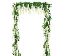 DearHouse Guirnalda de glicinas Artificiales de 6 pies por Pieza, Guirnalda de glicinas Artificiales para Colgar en el hogar, jardín, al Aire Libre, Boda, Arco de decoración Floral (Blanco)