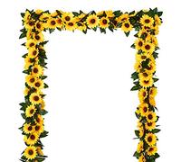 DearHouse Paquete de 3 guirnaldas de Girasol Artificiales de Seda con Hojas Verdes para decoración del hogar y Mesa de Boda
