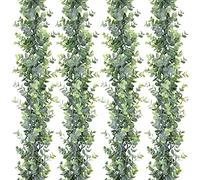 DearHouse Paquete de 4 guirnaldas de eucalipto sintético, Enredaderas Artificiales, Hojas de eucalipto, Guirnalda de vegetación para telón de Fondo de Boda, decoración de Pared, 6 pies/Pieza,