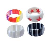 DEARMAMY 1 Juego Anillo Multicolor A Rayas Rings for Women Anillos Anillas Anillo De Dedo Apilable Anillo De Estilo Agitarse Joyas De Anillo Decoración De Dedos Resina 4 Piezas