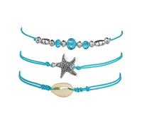 DEARMAMY 1 Juego Cadena De Tobillo Presentes Para Mujer Concha De Mar Pulseras De Tenis Para Mujer Rosario Turquesa Azul Joyas De Tobillo De Bohemia Tobillera De Moda Blue 3 Piezas