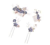 DEARMAMY 1 Juego De 4 Piezas Juego de peineta y horquilla peades pein de cabello antiguo mujer floral conformado retro tela palos de cabello peine de novia palillos de pelo