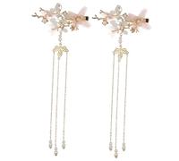 DEARMAMY 1 Par Pasador de flores de seda Barrete de perlas pinzas para el cabello de novia pinzas para el cabello de la boda china Central de pelo de perla horquilla de borla aleación rosa