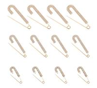 DEARMAMY 12 Imperdibles de Cristal Dorados Doble Línea de Gemas de Imitación Broches Decorativos para Ropa Pinzas para Suéteres Vestidos Bufandas y Sombreros Accesorios para Asegurar