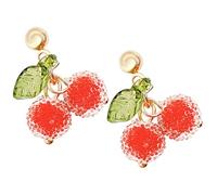 DEARMAMY 1par Pendientes De Dama De Cereza Dangle Aretes De Frutas Para Mujeres y Niñas Joyería Elegante Para Ocasiones Especiales y